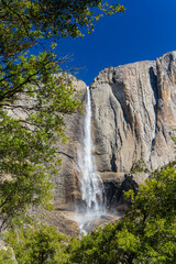 Sunny view of the Upper Yosemite Falls in Yosemite National Park