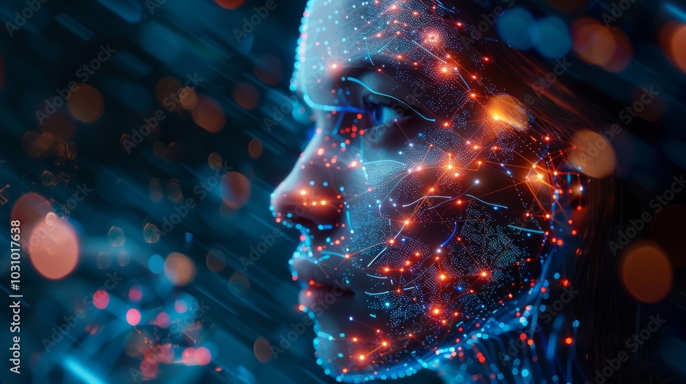 Poster ai developer working on data models, surrounded by data visualizations
