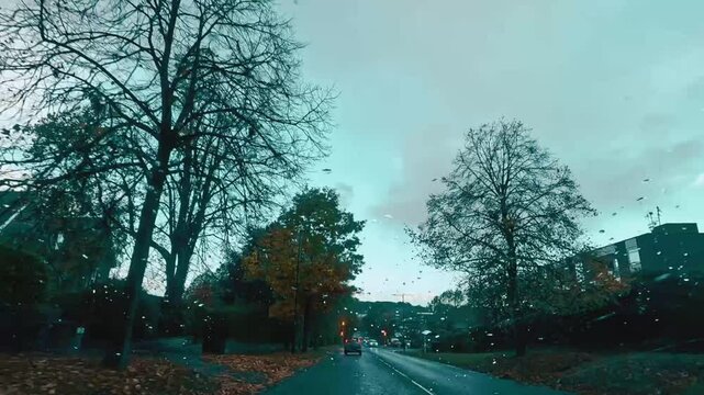 Driving on Harrogate roads during the rain