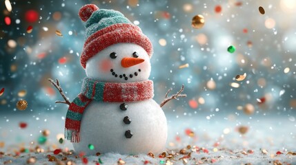 Fototapeta premium Charming Traditional Snowman on a Light Blue Background Perfect for Holiday Cheer