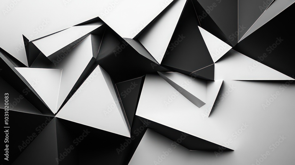Wall mural black and white abstract geometric composition with sharp angles