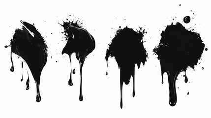 Fototapeta premium Ink drip stains on a transparent background. Ink Blot. Illustration