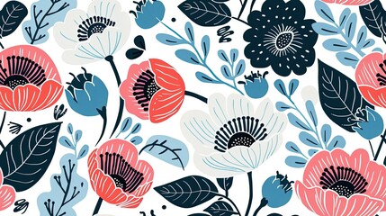 Modern abstract floral pattern in light pink and gray