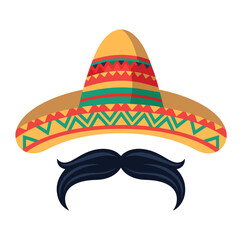 Hat and mustache illustration. Vector design perfect for adding a playful touch to projects. Ideal for party themes, graphic designs, and whimsical character illustrations.