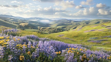 Obraz premium Blooming Beauty Majestic Wildflowers Blanket Rolling Hills in Spring Splendor