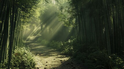 Fototapeta premium Enchanted Bamboo Grove A Pathway to Serenity and Solitude Amidst Nature's Majesty