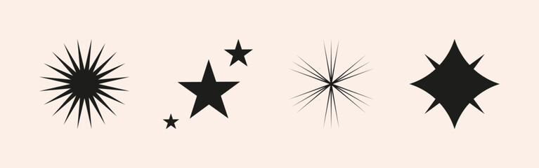 Obraz premium Set of shiny stars, sparkles, sun shape. Abstract vector explosion, glow and blink effects for festive party design. Twinkle glitter and flash graphic elements. Isolated illustrations.