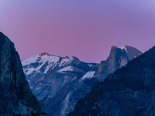 Sunset view of the beautiful half dome at Yosemite National Park
