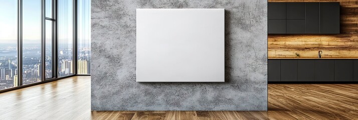 Fototapeta premium blank vertical canvas handing on kitchen wall