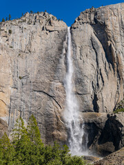 Sunny view of the Upper Yosemite Falls in Yosemite National Park