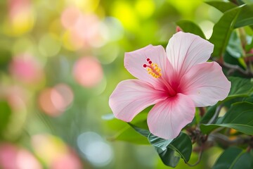 Fototapeta premium Pink Hibiscus Flower Blooming in Sunlight 