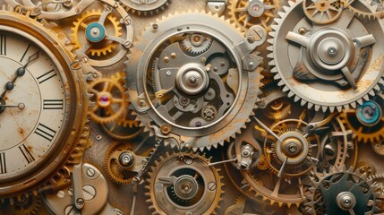 Eternal Echoes Vintage Clock Gears and Watch Parts on Parchment Background