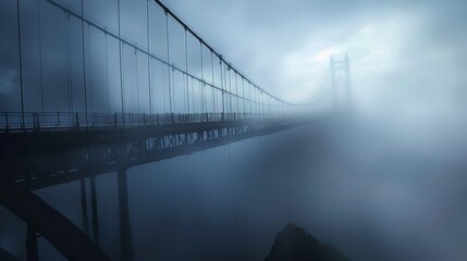 Obraz premium Mystical Fog Enchanting Suspension Bridge in the Mist