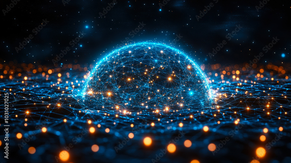 Poster futuristic digital globe with glowing connections representing global network and connectivity in cy