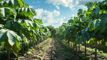 Tropical Bounty Vibrant Papaya Farm with Lush Rows of Fruit Trees Agriculture in Paradise
