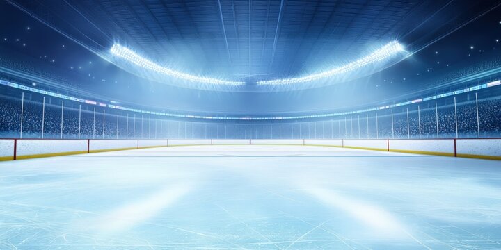 Hockey Ice. Arena Stadium Empty Ice Rink Background for Sport Game