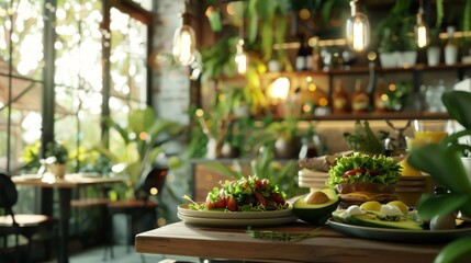 Avocado Delight Vibrant Cafe Scene with Fresh and Healthy Menu Options