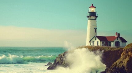 Lighthouse on a Cliff with Crashing Waves