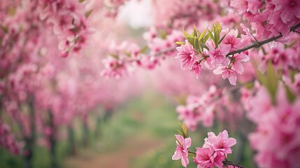 Fototapeta premium Blooming Beauty Enchanting Peach Trees in Spring Blossom Splendor