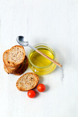 Slices of whole wheat toast with olive oil