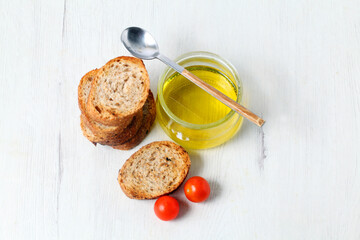 Slices of whole wheat toast with olive oil