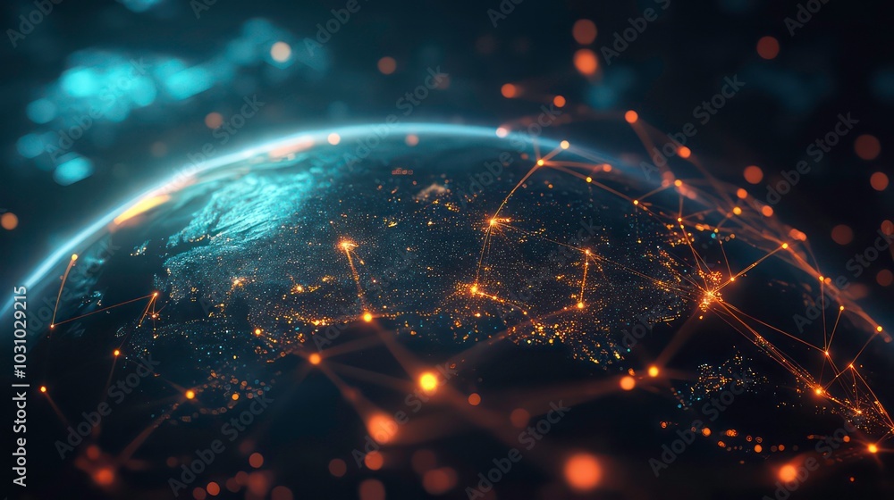 Aufkleber a stylized image of earth with a network of glowing lines connecting the continents.