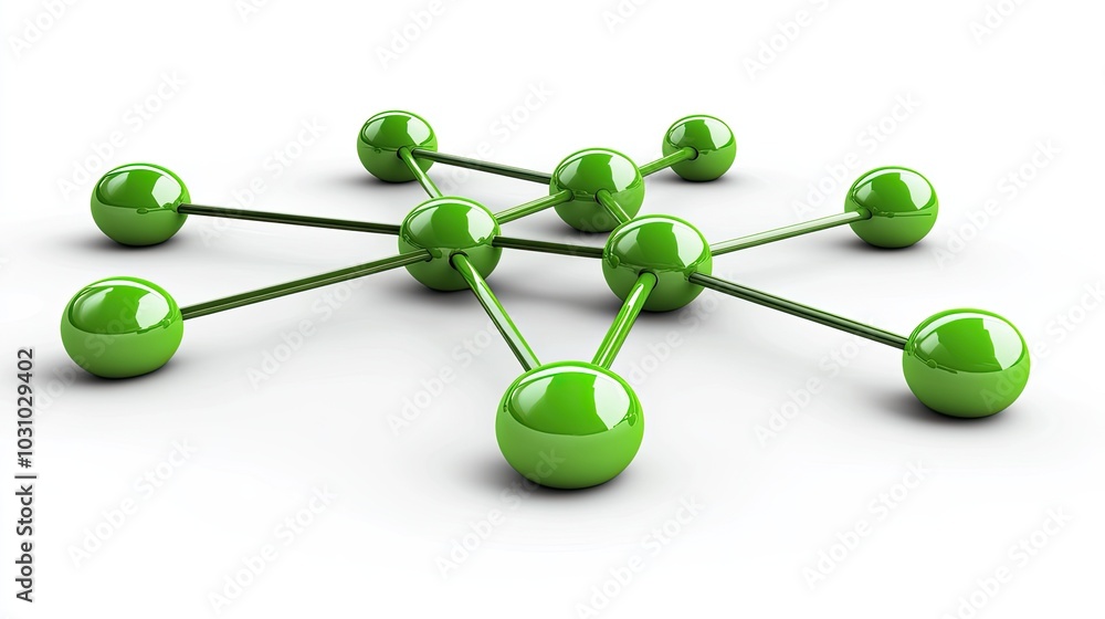 Poster green spheres connected by lines in a network design