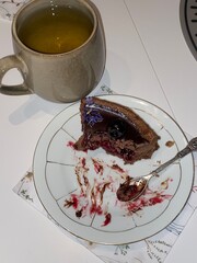 Tea Time with a Slice of Cherry Chocolate Cake