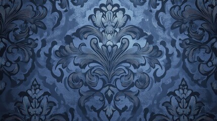 Elegant navy blue wallpaper with a damask pattern for a sophisticated look