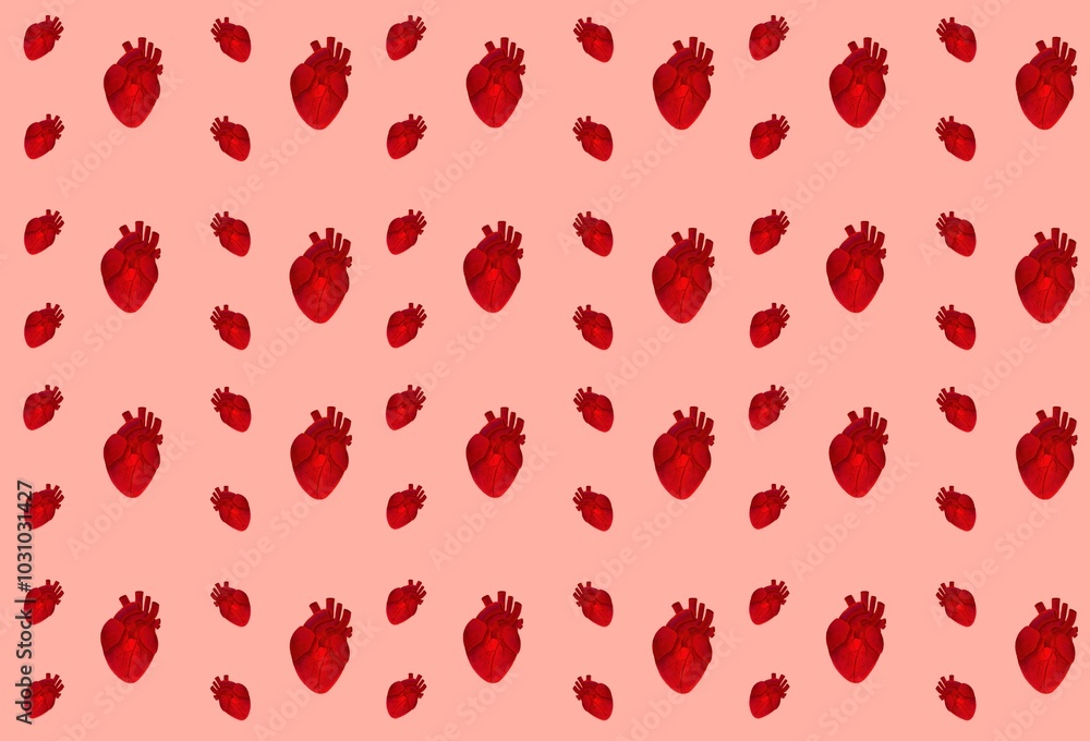 Wall mural real hearts seamless pattern valentines day