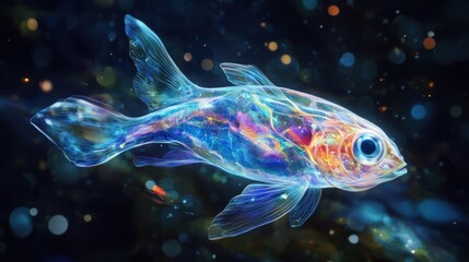 Fototapeta premium A stunning representation of a deep-sea fish, depicting its mysterious and ethereal qualities. The transparent body and vibrant colors create a holographic effect