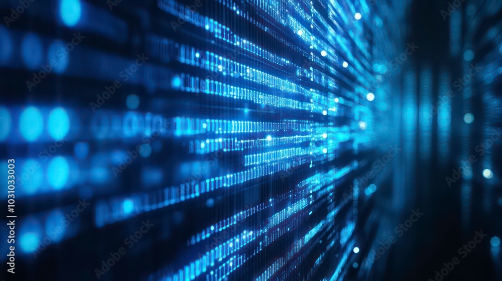 Poster abstract blue glowing binary code pattern background.