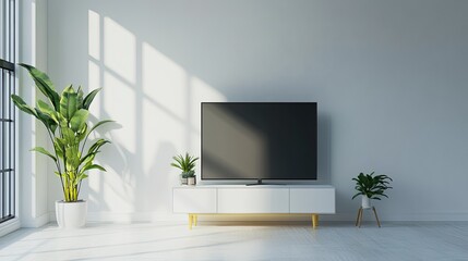 Modern Living Room with TV and Indoor Plants