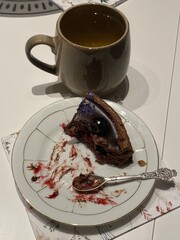 Tea Time with a Slice of Cherry Chocolate Cake