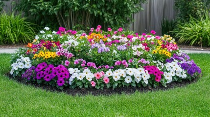 Vibrant Flower Bed in a Lush Garden Setting