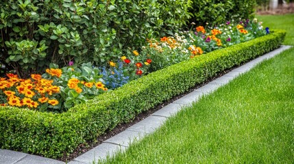 Obraz premium Vibrant Garden Edging with Colorful Flowers and Greenery