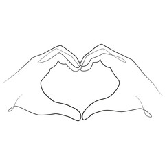 Obraz premium Heart hands continuous line drawing. Hands in shape of love heart. Love heart one line vector illustration.