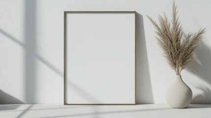 Empty Frame Mockup With Dried Grass In Vase