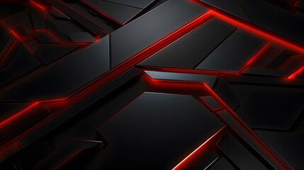 Obraz premium 3d rendering of black and red abstract geometric background. Scene for advertising, technology, showcase, banner, game, sport, cosmetic, business, metaverse. Sci-Fi Illustration. Product display