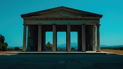 Obraz premium Ancient Greek Temple Ruins with Columns and a View of Mountains