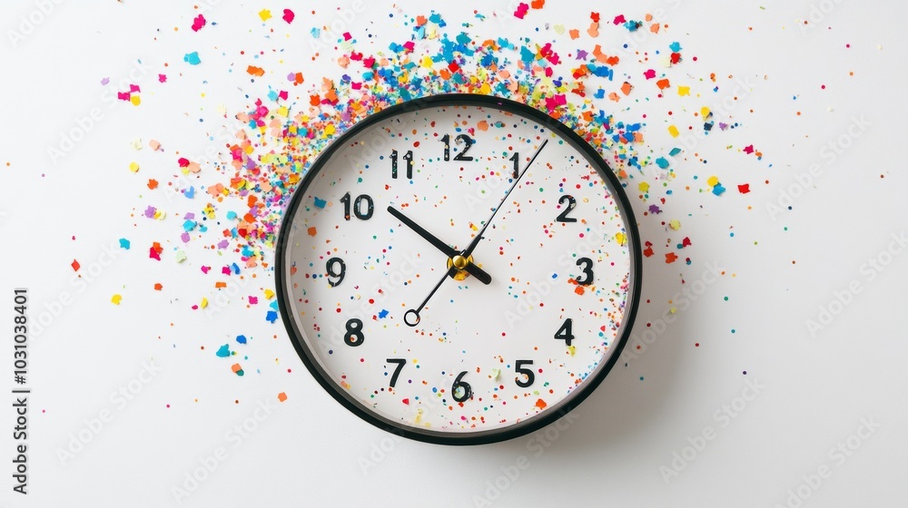 Poster a colorful clock with the hands at 3:00 and 9:00