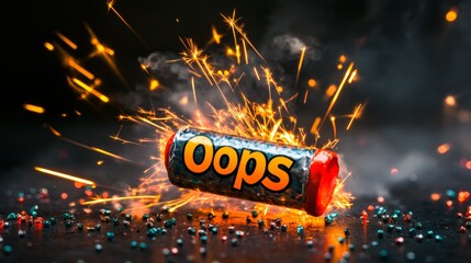 A firework is exploding and the word "Oops" is written on it