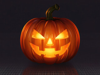 Glowing jack-o'-lantern pumpkin for Halloween on blackbackground