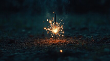 A small spark of a fire is lit on a dark surface