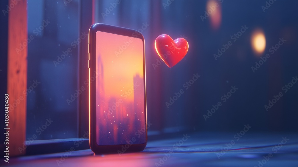 Poster a cell phone with a heart on it is displayed on a table