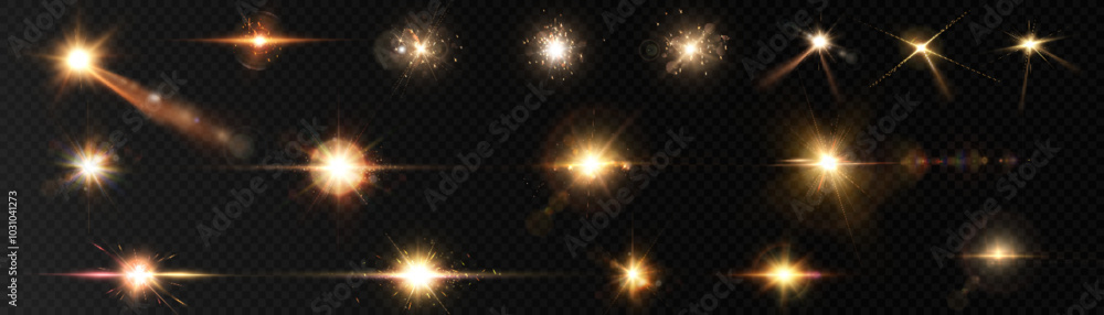 Poster set of bright lens light effects. glowing light isolated on transparent background. glow effect. bri