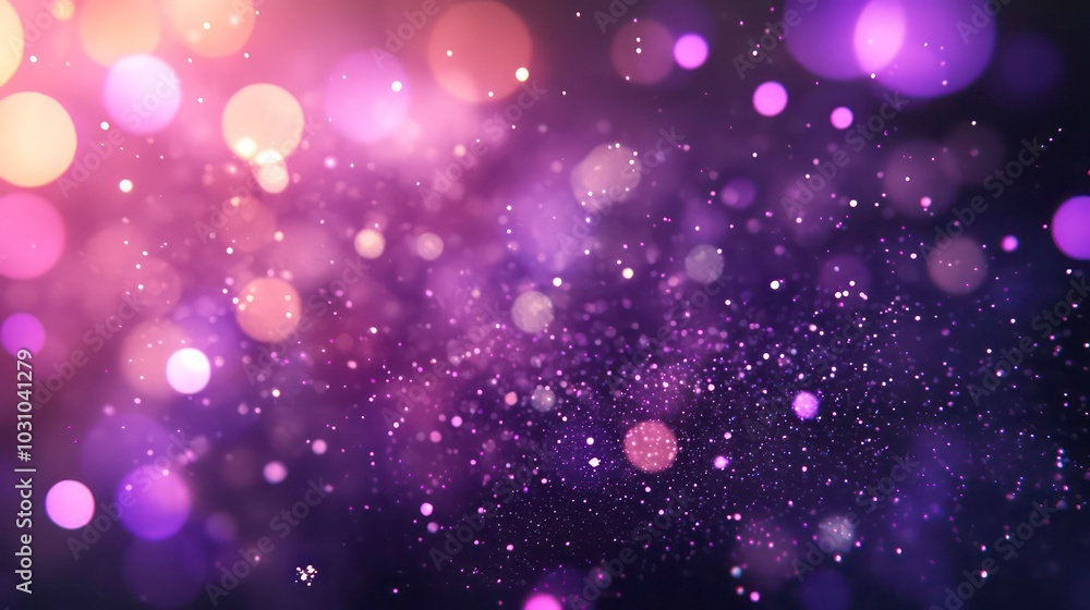 Poster abstract background with purple and pink bokeh lights and sparkle.