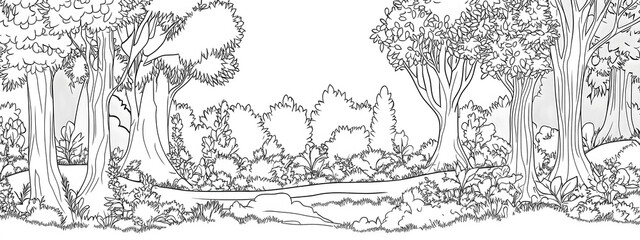 Forest landscape coloring book, example of children's coloring book. Concept of children's creative development.