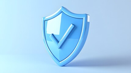 cartoon 3d Icon safety shield check mark perspective . Blue symbol security safety icon. Checkmark in minimalistic style. 3d vector illustration. white background