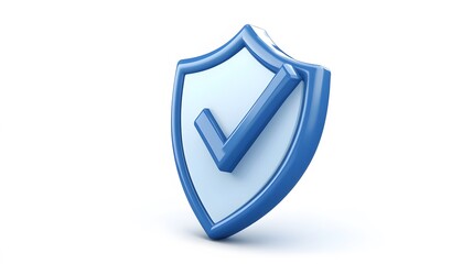 cartoon 3d Icon safety shield check mark perspective . Blue symbol security safety icon. Checkmark in minimalistic style. 3d vector illustration. white background